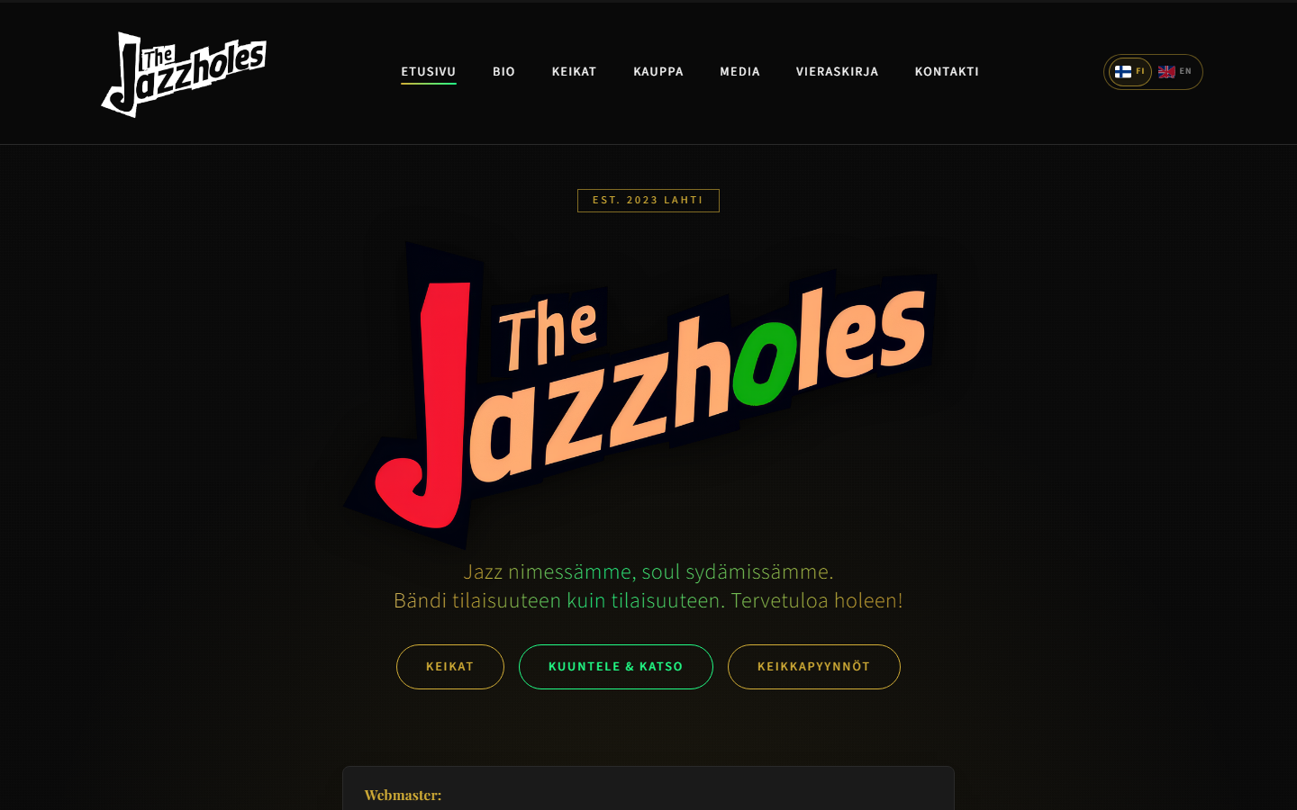 The Jazzholes -sivuston etusivu tietokoneella