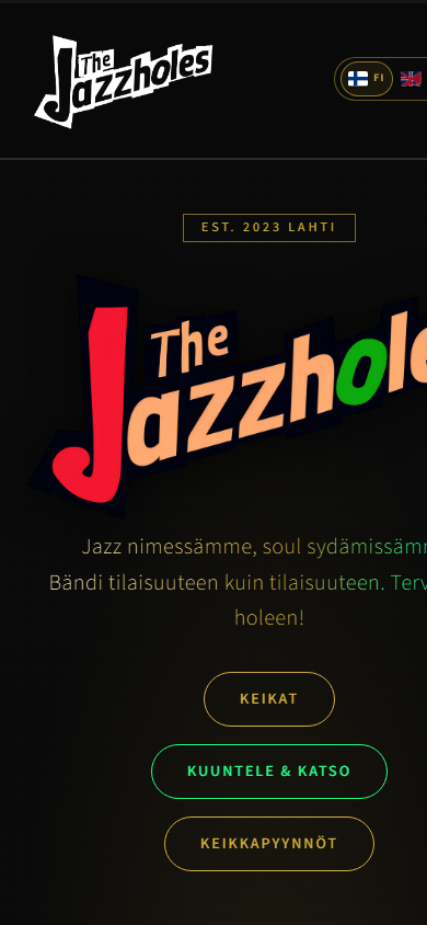 The Jazzholes -sivuston etusivu puhelimella