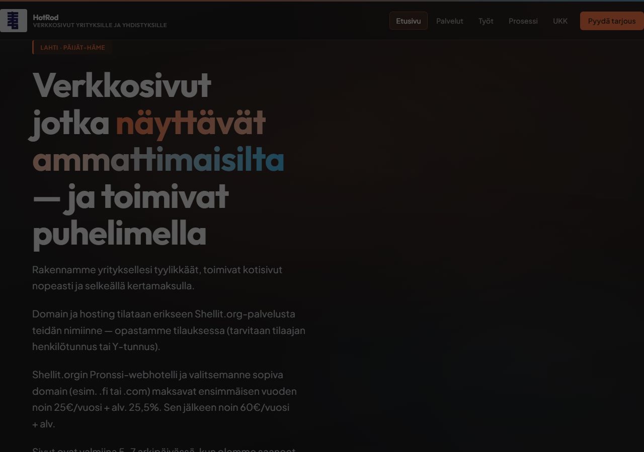 HotRod Productions -sivusto (hotrodproductions.fi)