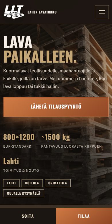 Lahen Lavatukun verkkosivun mobiilinäkymä