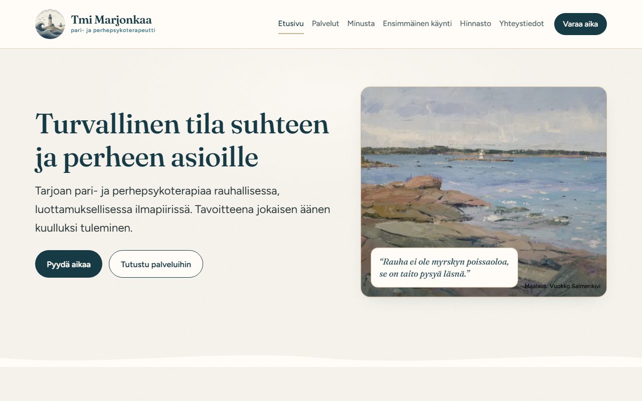 Marjonkaan verkkosivun etusivu