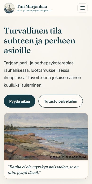 Marjonkaan verkkosivun mobiilinäkymä